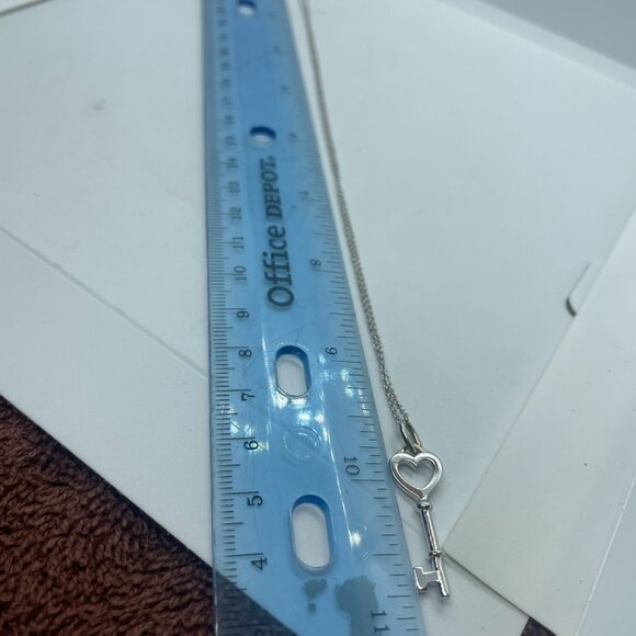 Tiffany & Co Diamond 18K White Gold Heart Key Pendant 18" Chain Necklace in Box - Picture 10 of 16